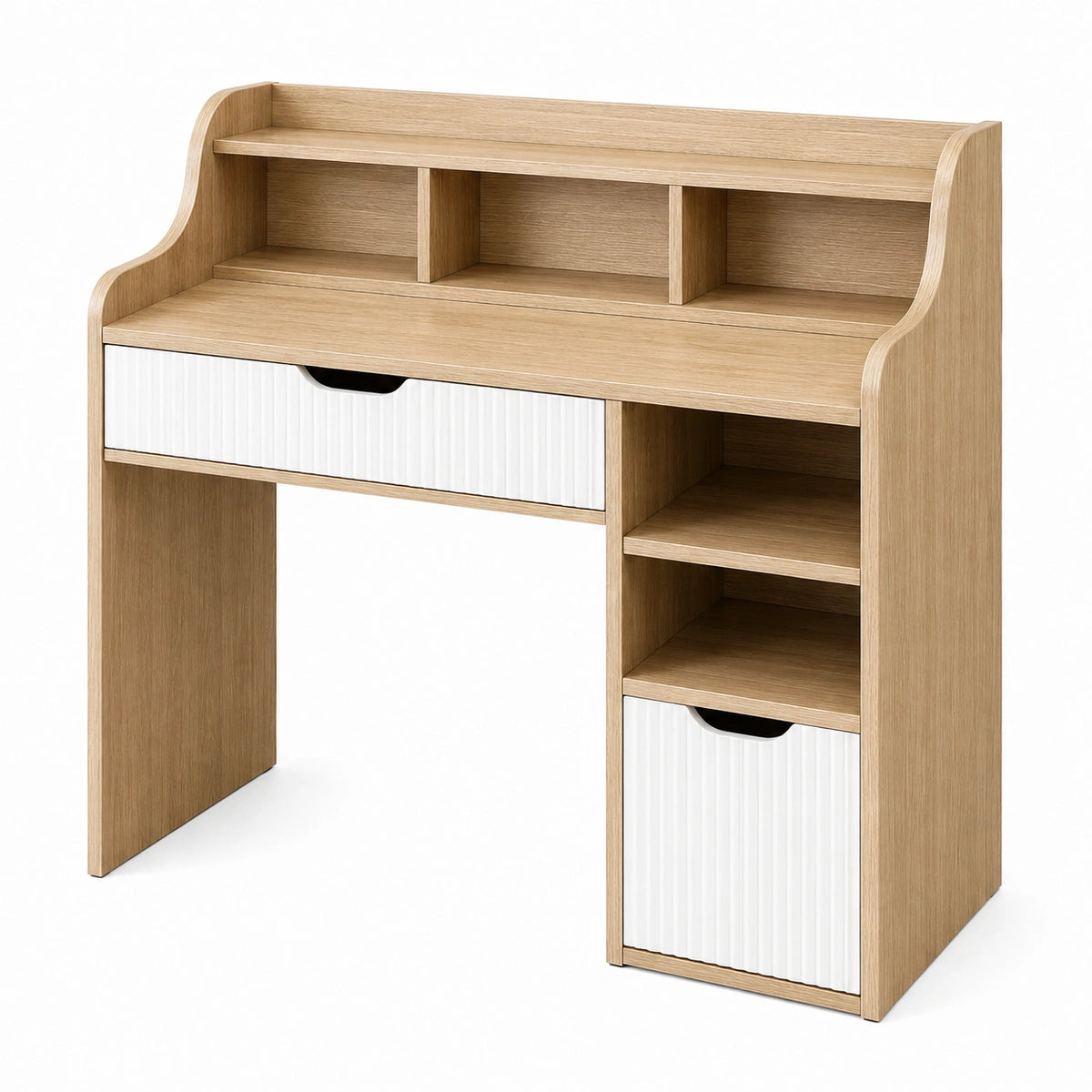 Bureau avec rangement 100 x 50 x 100 cm bois clair et blanc style scandinave
