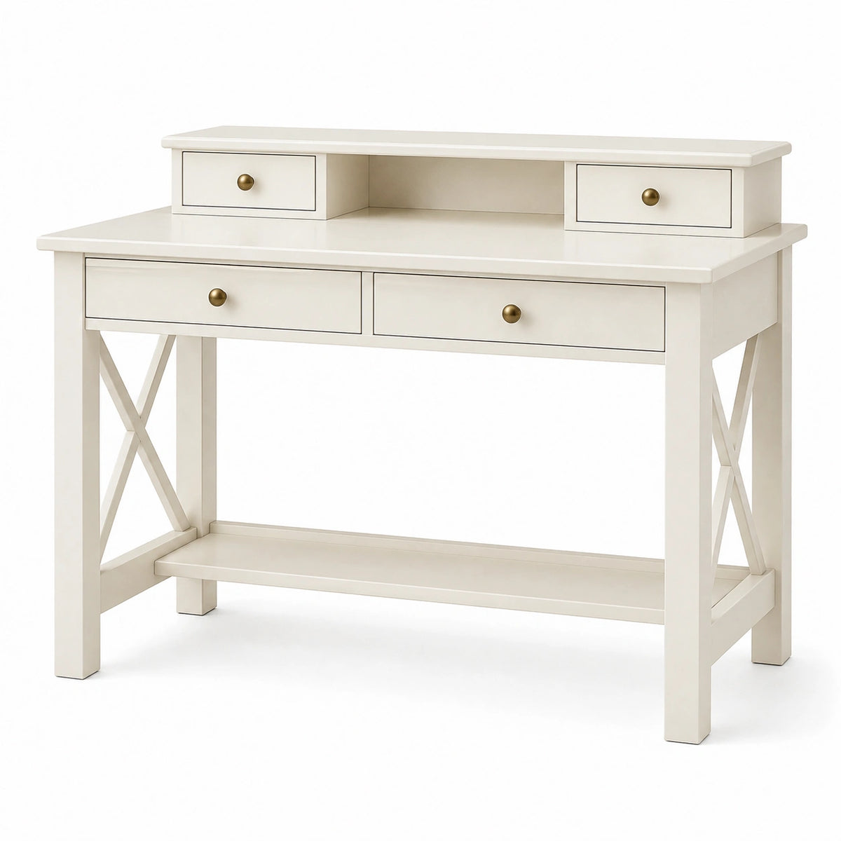 Bureau 120 x 55 x 100 cm en bois blanc avec 4 tiroirs style classique