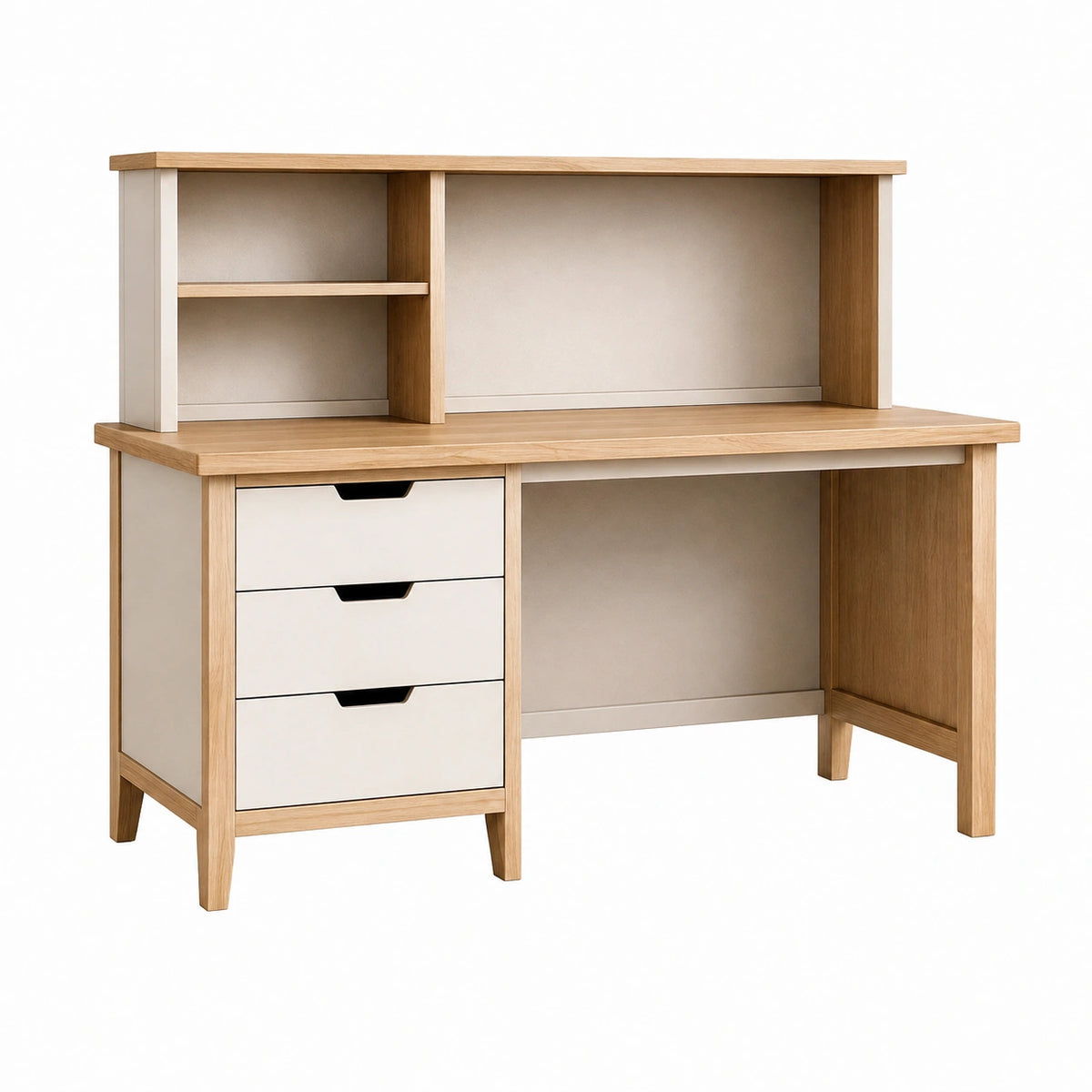 Bureau avec rangement 120 x 60 x 150 cm bois naturel blanc style scandinave