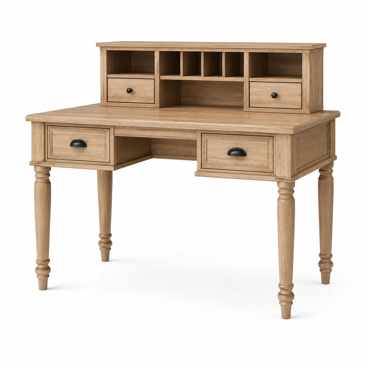 Bureau 120 x 60 cm en bois chêne clair avec rangements style classique