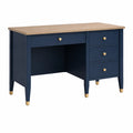 Bureau 120 x 55 x 76 cm bleu marine effet bois avec 4 tiroirs style classique