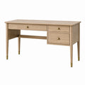 Bureau 120 x 60 cm en bois beige avec 3 tiroirs style rétro