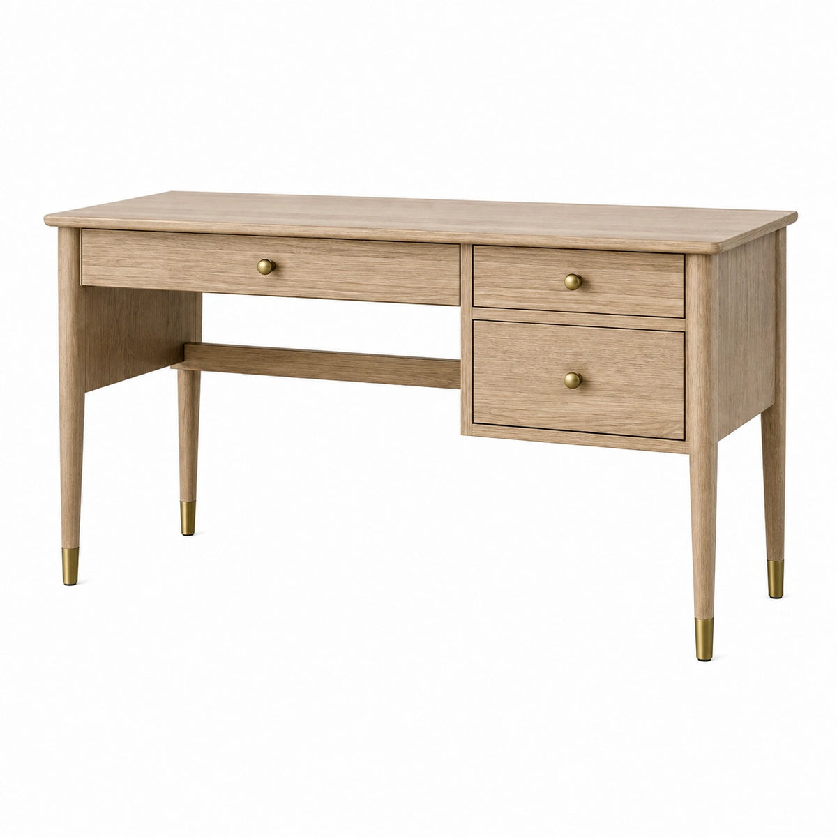 Bureau 120 x 60 cm en bois beige avec 3 tiroirs style rétro