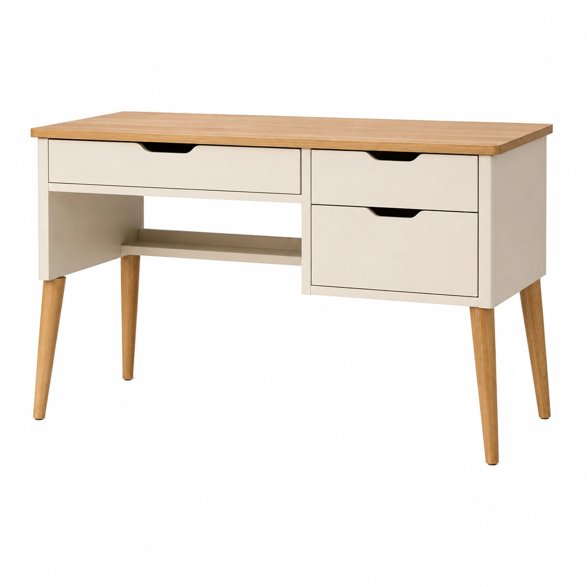 Bureau 120 x 60 x 75 cm en bois blanc et naturel avec 3 tiroirs style scandinave