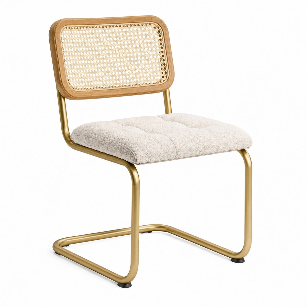 Chaise de salle à manger 52 x 58 x 82 cm cannage bois métal doré tissu écru style rétro