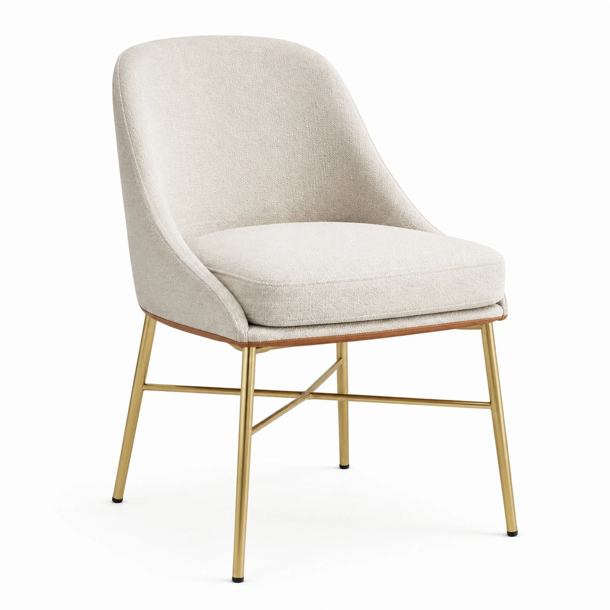 Chaise de salle à manger 61 x 64 x 85 cm en tissu bouclette écru avec piètement métal doré
