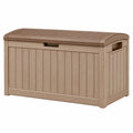 Coffre de rangement extérieur 120 x 62 x 63 cm en résine beige et brun avec couvercle à lattes