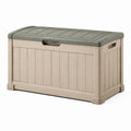 Coffre de rangement extérieur 120 x 60 x 65 cm en résine beige et vert olive avec couvercle