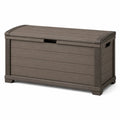 Coffre de rangement extérieur 120 cm en résine gris brun avec couvercle style bois