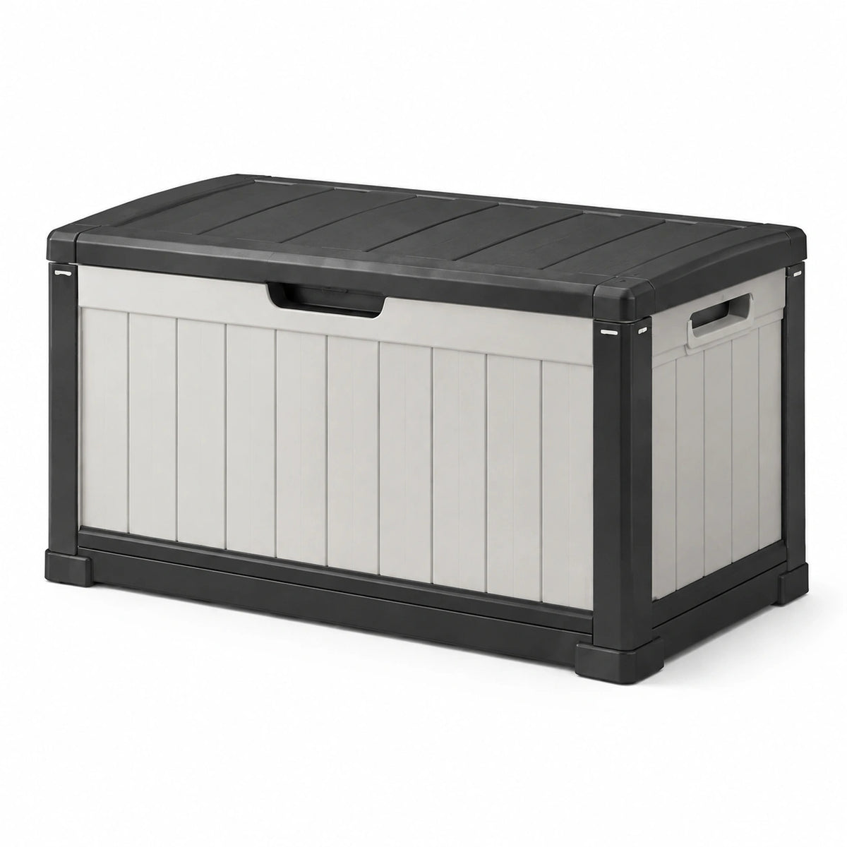 Coffre de rangement extérieur 116 x 55 x 60 cm en résine gris et noir avec couvercle