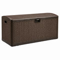 Coffre de rangement extérieur 120 x 60 x 63 cm en résine tressée marron avec couvercle