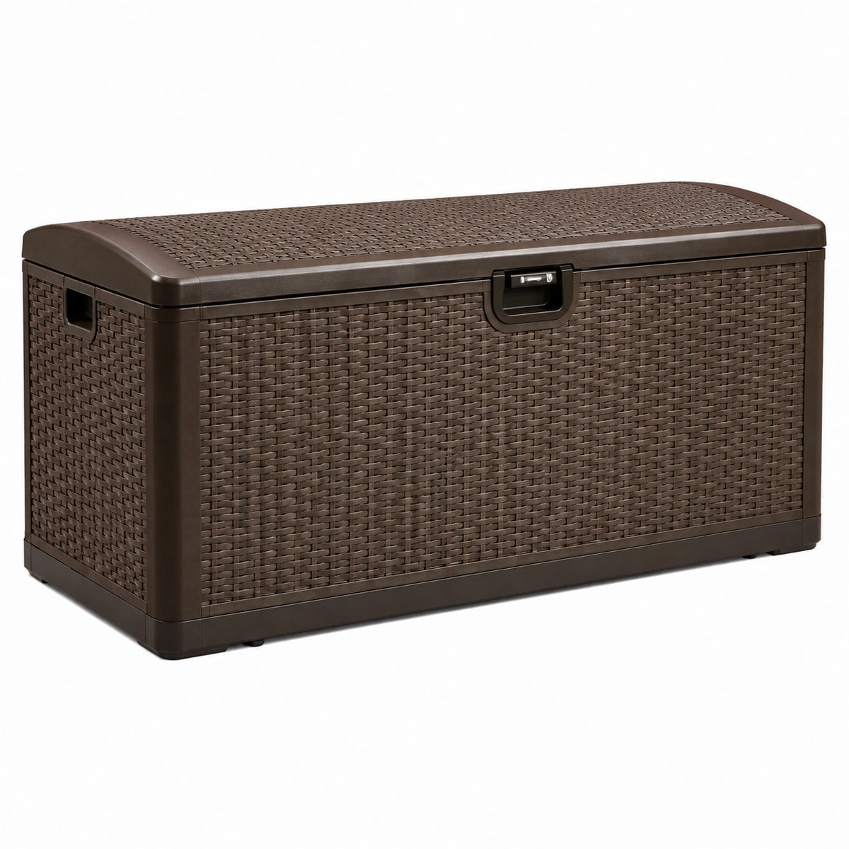 Coffre de rangement extérieur 120 x 60 x 63 cm en résine tressée marron avec couvercle