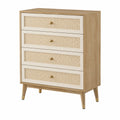Commode 80 x 40 x 100 cm effet bois naturel et beige avec 4 tiroirs cannés style vintage