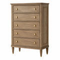 Commode 100 x 50 x 140 cm en bois brun clair à 5 tiroirs style classique