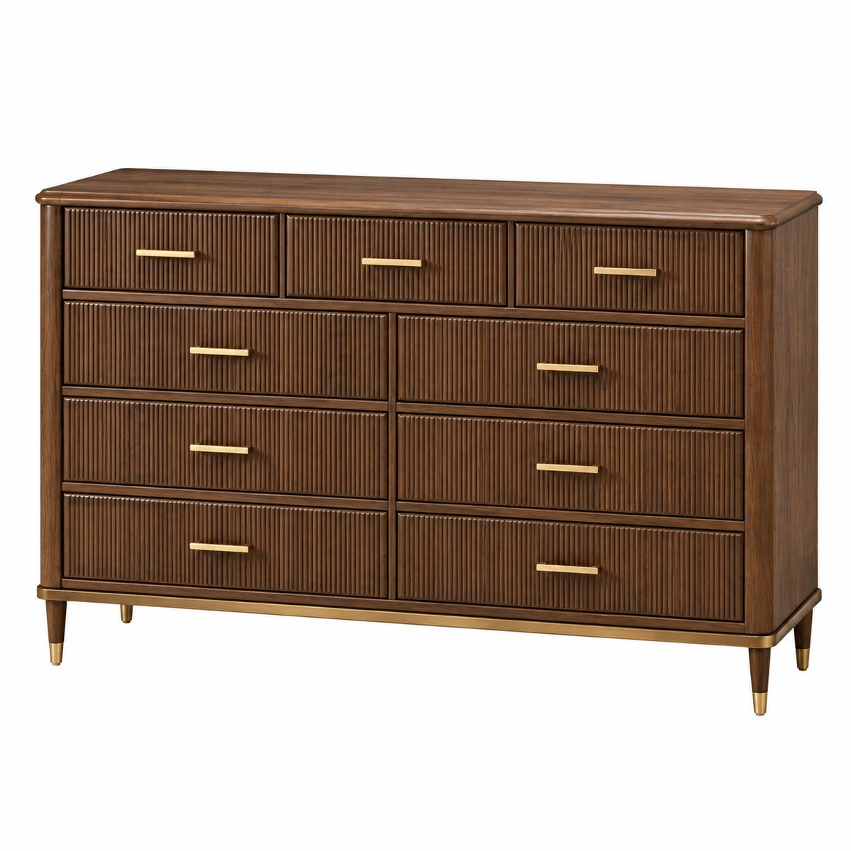 Commode 160 x 45 x 95 cm en bois marron avec 9 tiroirs style moderne