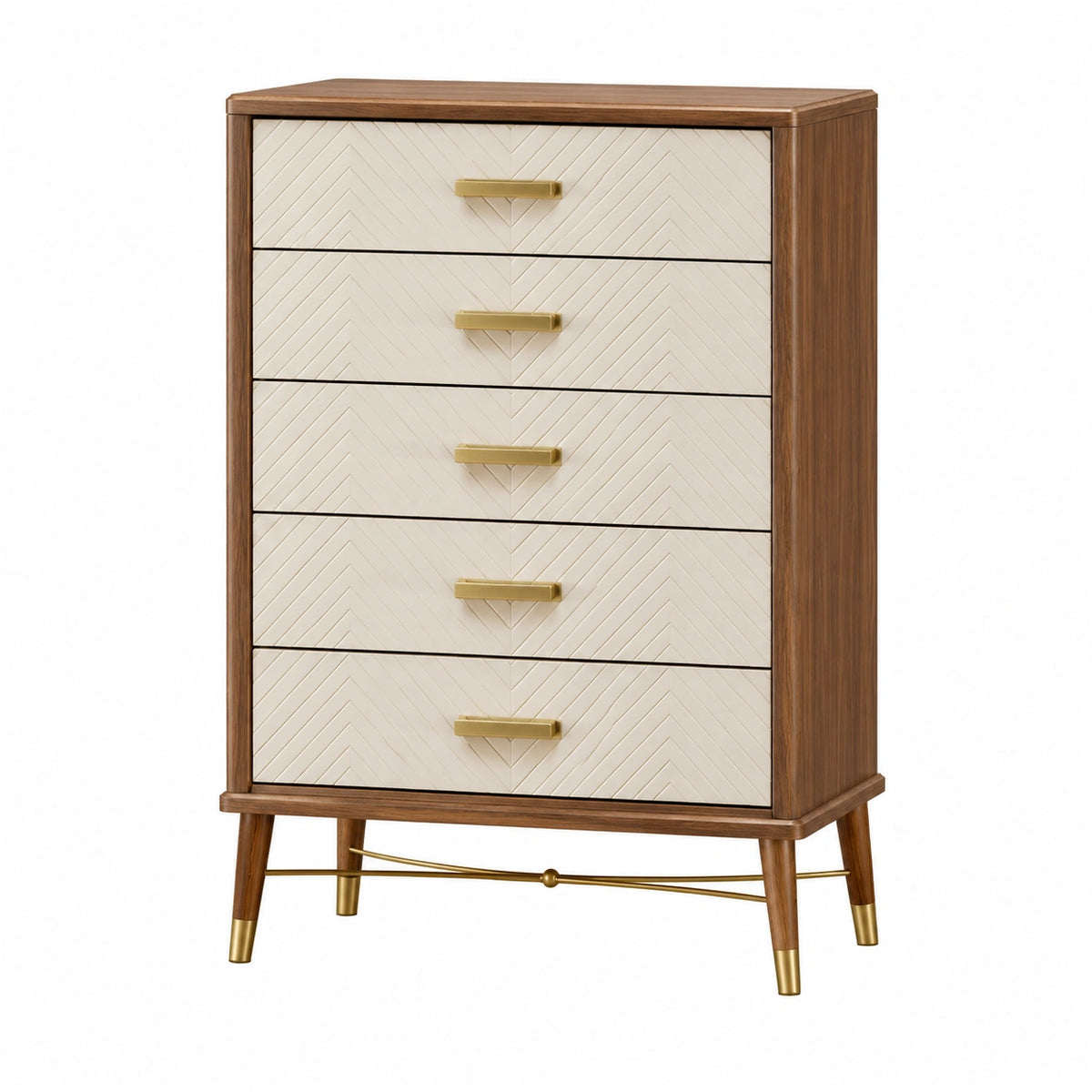 Commode 80 x 40 x 120 cm en bois marron et blanc à 5 tiroirs style moderne