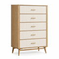Commode 5 tiroirs 80 x 40 x 150 cm bois beige blanc style moderne
