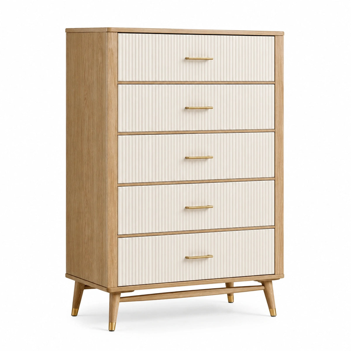 Commode 5 tiroirs 80 x 40 x 150 cm bois beige blanc style moderne