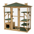 Enclos pour chat 120 x 80 x 180 cm en bois naturel et métal vert avec plateformes et niche