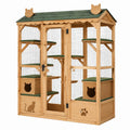 Enclos extérieur pour chats 180 x 100 x 200 cm en bois naturel vert avec plateformes abri et toit