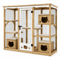 Enclos pour chat 120 x 60 x 120 cm en bois naturel et métal avec plateformes et niches