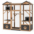 Enclos pour chats 180 x 90 x 180 cm en bois naturel et métal noir avec toit et plateformes