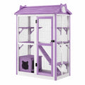 Enclos pour chat 90 x 60 x 150 cm violet et blanc en bois avec grillage et plateformes