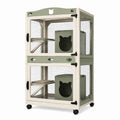 Cage pour chat 80 x 60 x 130 cm en bois et métal vert et blanc à roulettes
