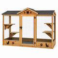 Enclos pour chat 180 x 90 x 180 cm en bois naturel et grillage pour extérieur avec toit