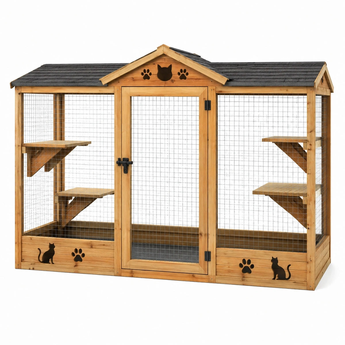 Enclos pour chat 180 x 90 x 180 cm en bois naturel et grillage pour extérieur avec toit