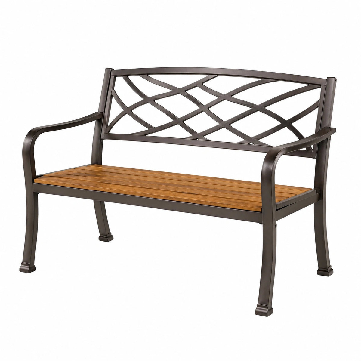 Banc de jardin 125 cm en métal brun foncé et bois style classique