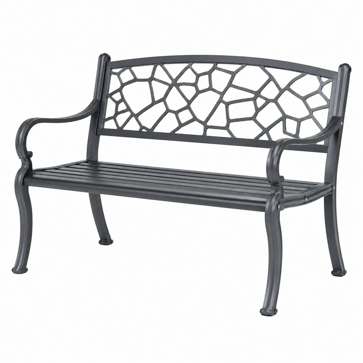 Banc de jardin 120 x 60 x 85 cm en métal noir à dossier décoratif