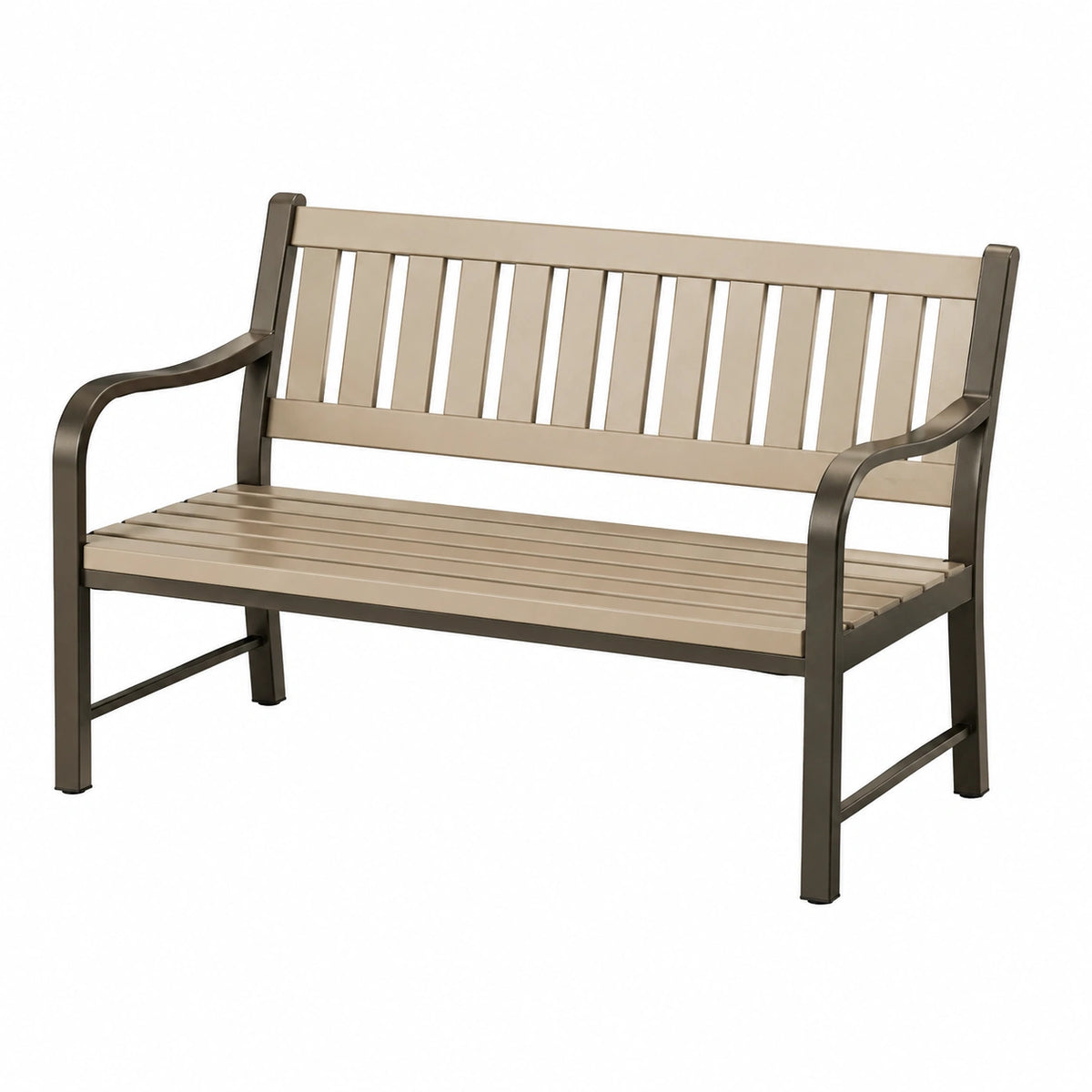 Banc de jardin 120 cm en métal taupe avec accoudoirs style classique