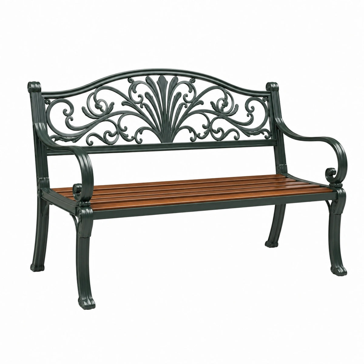 Banc de jardin 122 x 61 x 89 cm en métal et bois noir marron style classique